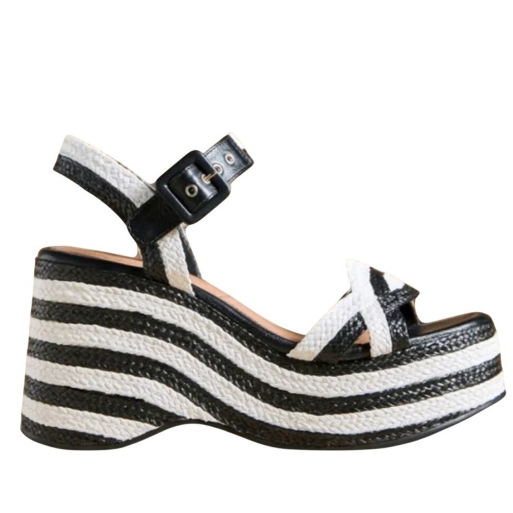 Anthropologie Vicenza size 41 (10-10.5) Platform Heels Raffia Black & White New
